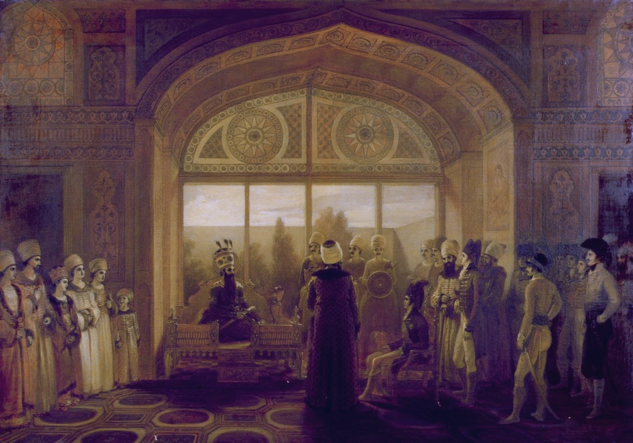 Shah Fath Ali, xá da Pérsia (1797-1835) Recebendo Sir Harford Jones em Audiência de Robert Smirke