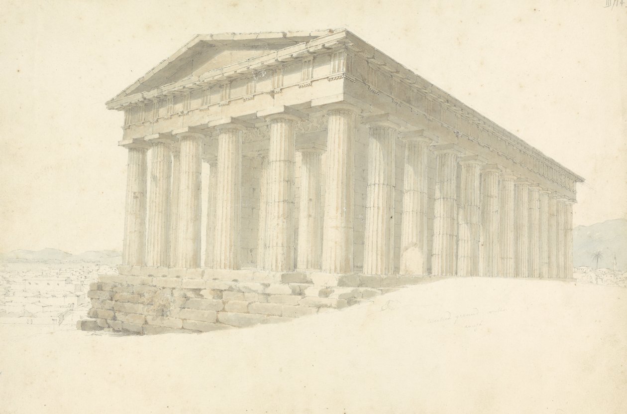 Temple, de A Coleção de desenhos de um Sketchbook: em Four Cloth Boxes, lombada com desenhos continentais, 1802-04 (wc e grafite sobre papel) de Robert Smirke