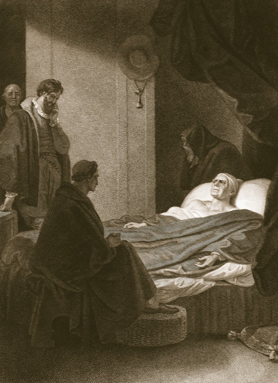 A Morte do Cardeal Wolsey, gravada por A. Smith, ilustração de "The History of England", de David Hume, pub. por R. Bowyer, Londres, 1812 de Robert Smirke