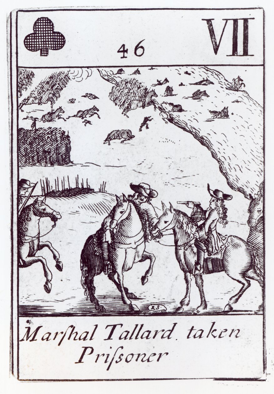 O marechal Tallard tomou o prisioneiro, sete dos clubes que jogam o cartão de um conjunto que comemora a guerra da sucessão espanhola (1702-13) de Robert Spofforth