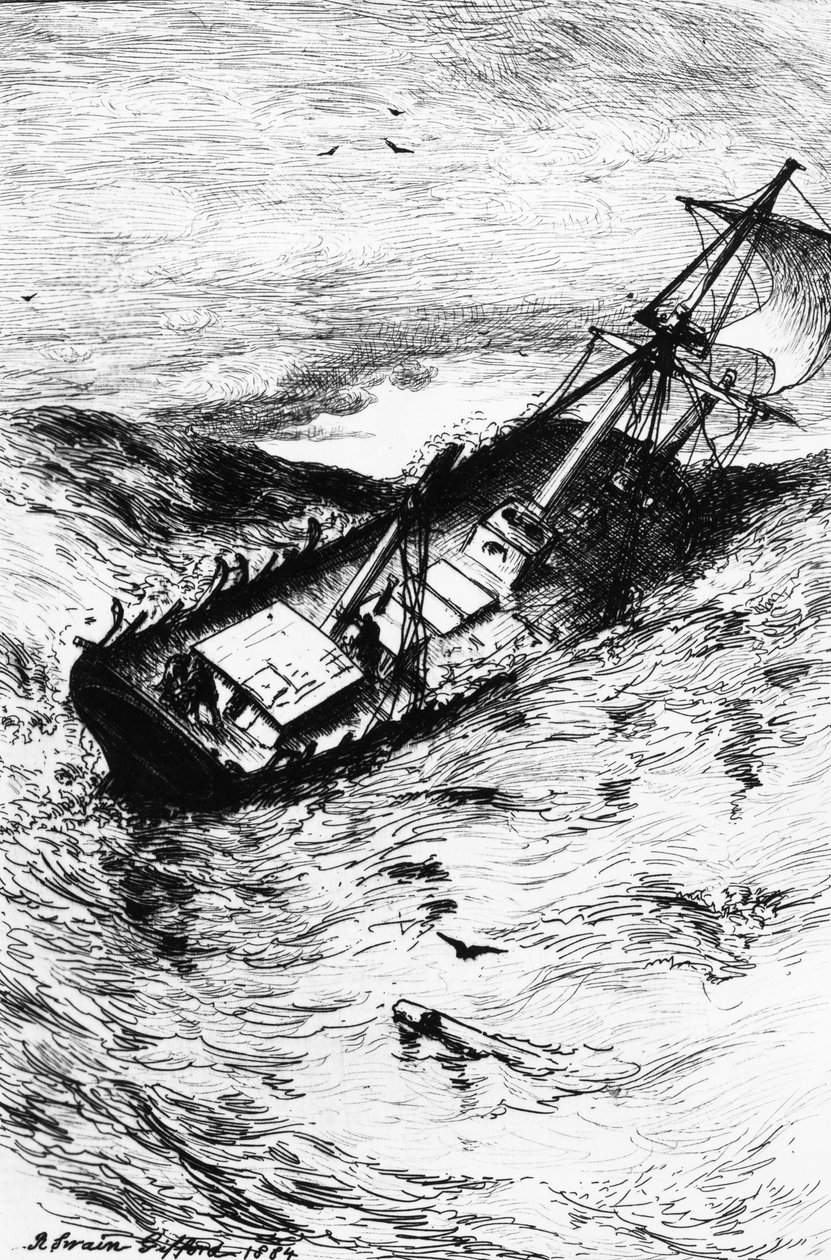 Naufrágio do Grampus, ilustração de &39;A Narrativa de Arthur Gordon Pym de Nantucket&39; por Edgar Allan Poe, 1884 de Robert Swain Gifford