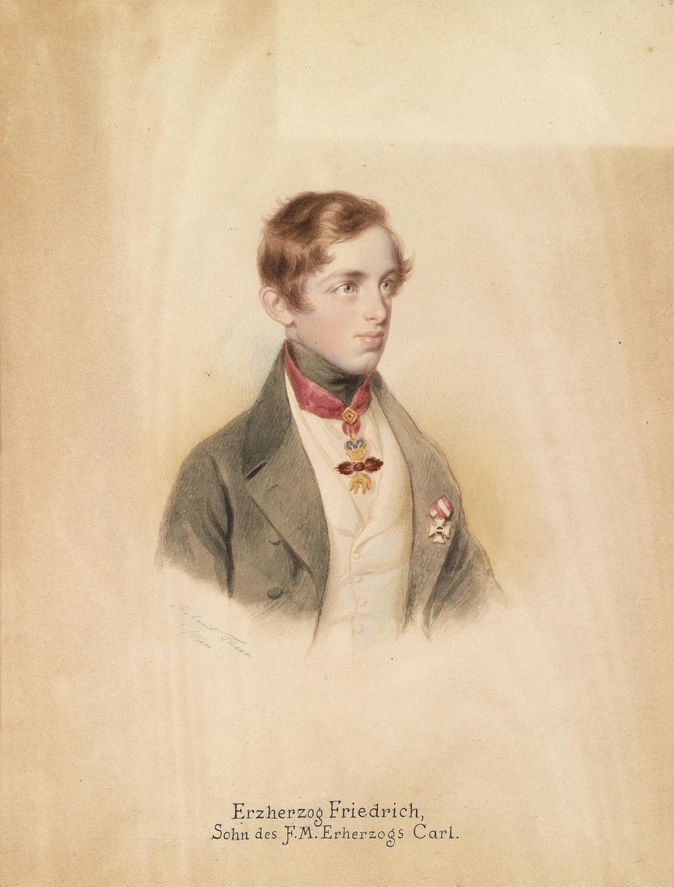 Retrato do Arquiduque Friedrich Ferdinand Leopold da Áustria (1821-1847) com a Ordem do Tosão de Ouro e a Cruz de Cavaleiro da Ordem Militar de Maria Teresa de Robert Theer