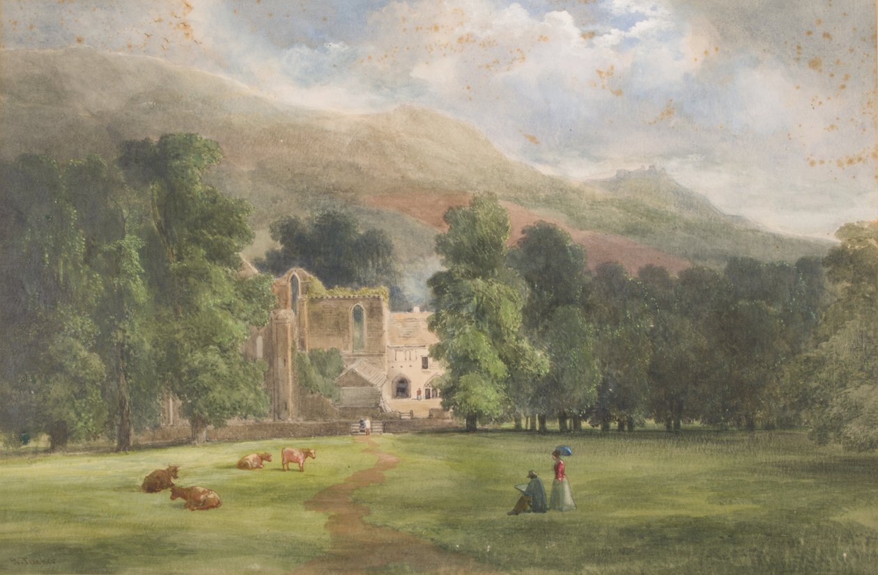 Valle Crucis ou Dinas Bran, Llangollen, 1872 (wc no papel) de Robert Tucker Pain
