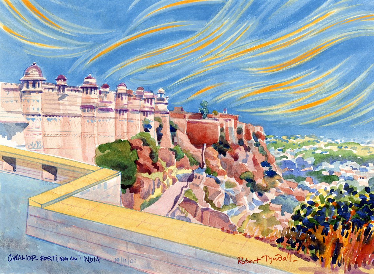 Forte de Gwalior, Índia, 2001 (wc on paper) de Robert Tyndall