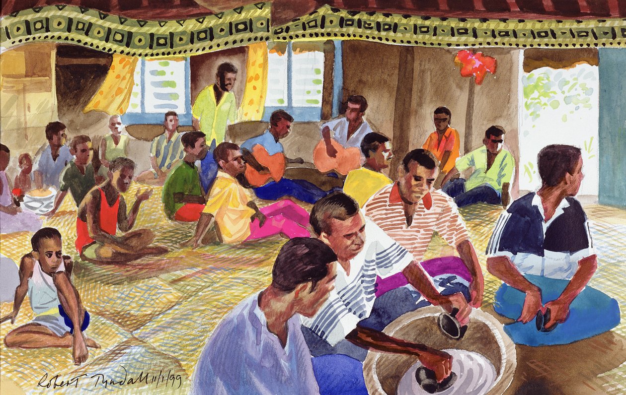 Cerimônia de Beber Kava, Fiji, 1999 (wc on paper) de Robert Tyndall