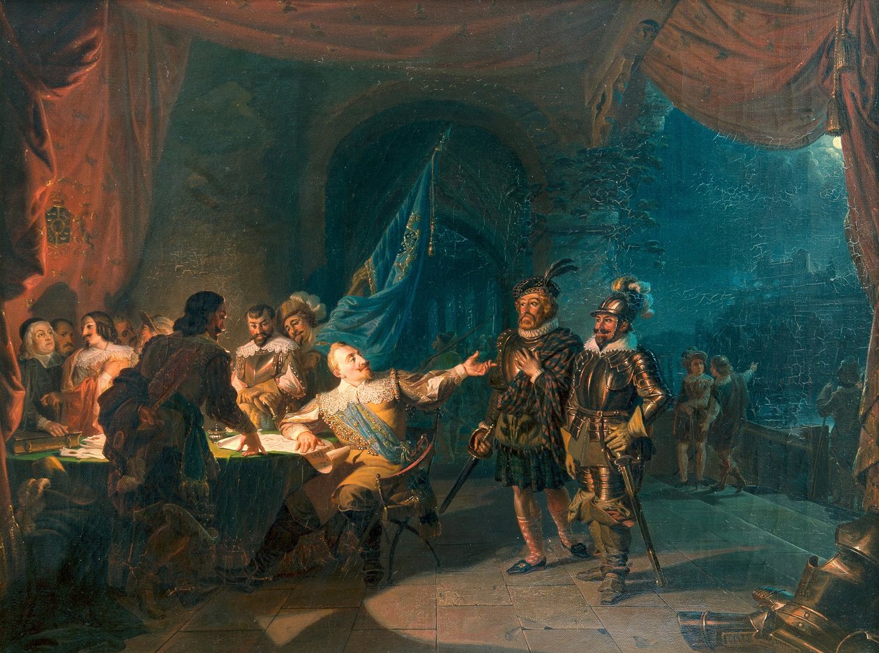 Gustav II Adolf tendo uma negociação de guerra em Würtzburg de Robert Wilhelm Ekman