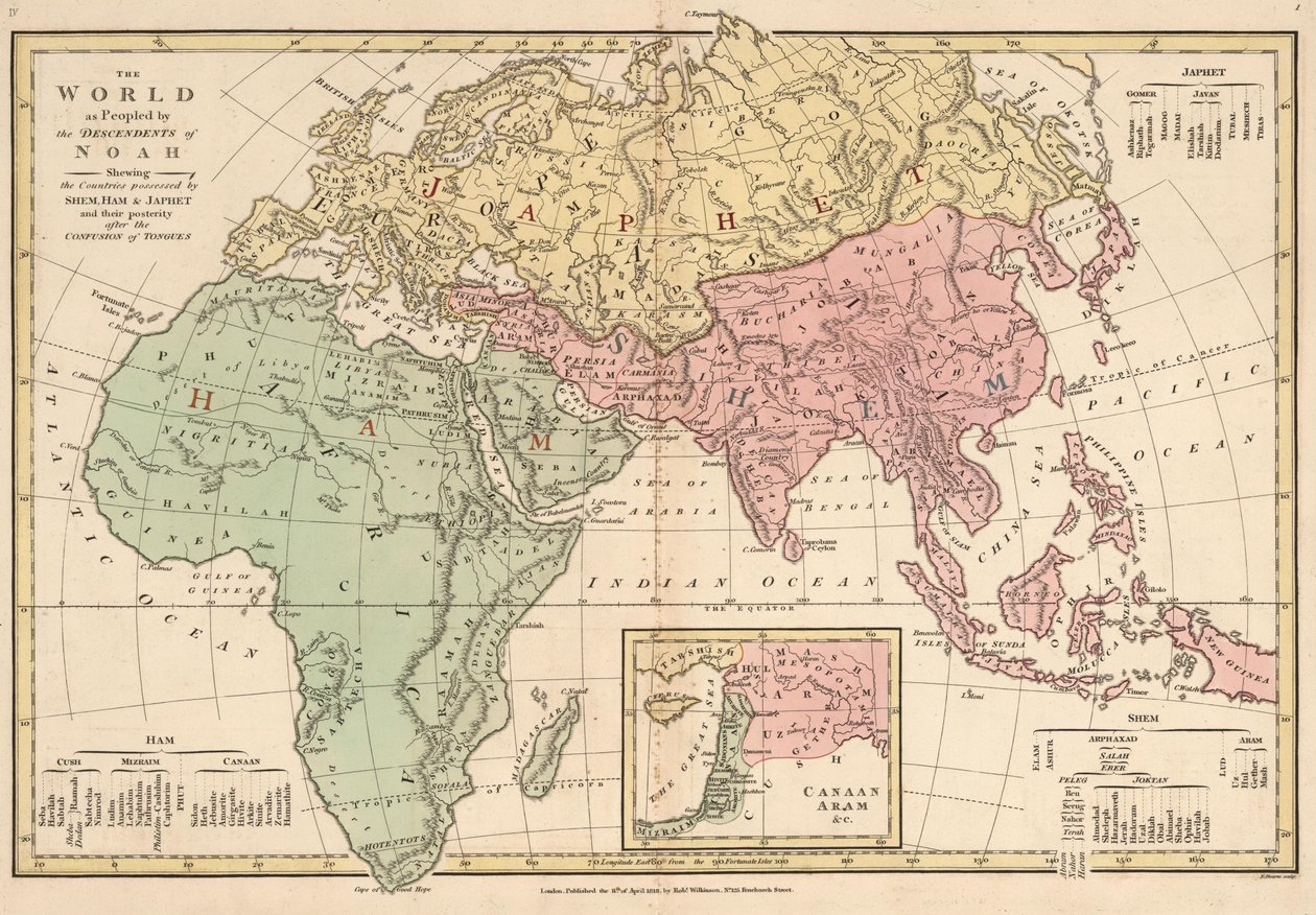 O mundo povoado pelos descendentes de Noé, mostrando os países possuídos por Sem, Cam e Japhet e sua posteridade após a confusão de línguas de Robert Wilkinson