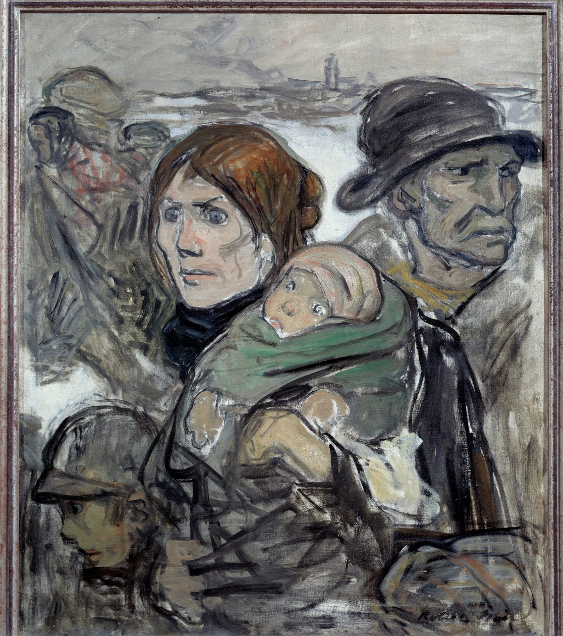 A família de imigrantes em êxodo nas estradas. Pintura de Robert Noir (1864-1931) Vernon do século XX, Musee Poulain de Robert  Noir