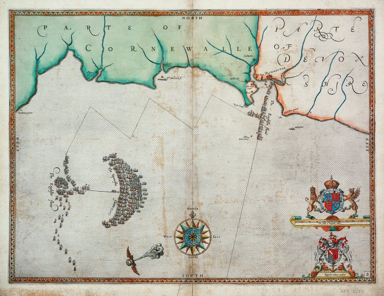 Os ingleses enfrentam a frota espanhola perto de Plymouth em 31 de julho de Robert (after) Adams