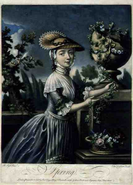 Primavera, gravada por C. Corbutt (Richard Purcell) (fl.1746-66), pub. por Robert Sayer, c.1760 (gravação em mezzotint) (ver também 125559 e 125561-62) de Robert (after) Pyle