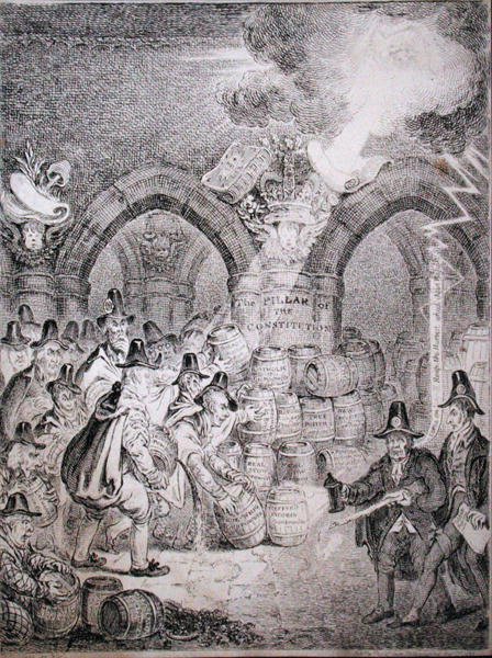 A Oposição tentando explodir o Parlamento, publicado por Thomas McLean em 1835 (gravura) de Robert (after) Seymour