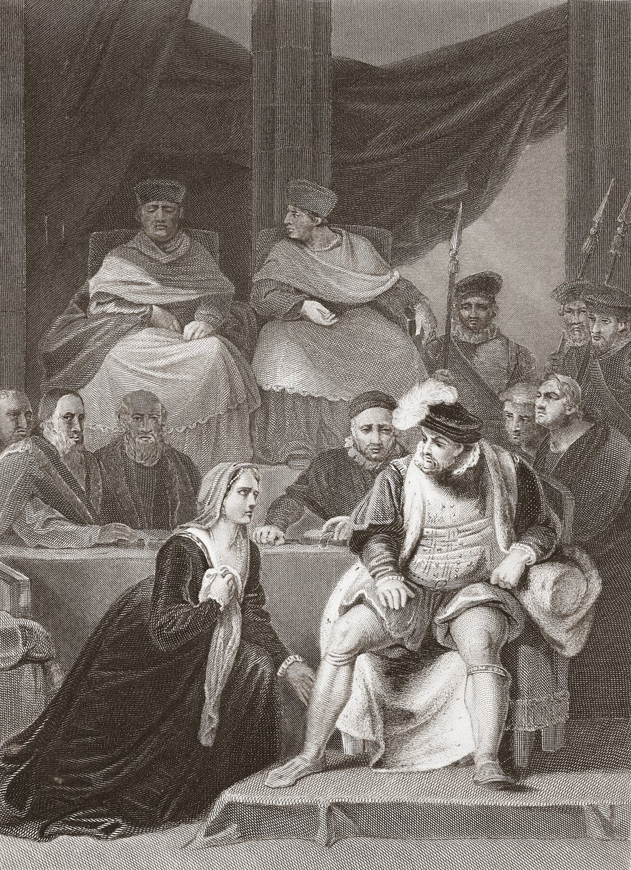 Julgamento do Casamento de Henrique VIII, gravado por A.H. Payne (litho) de Robert (after) Smirke