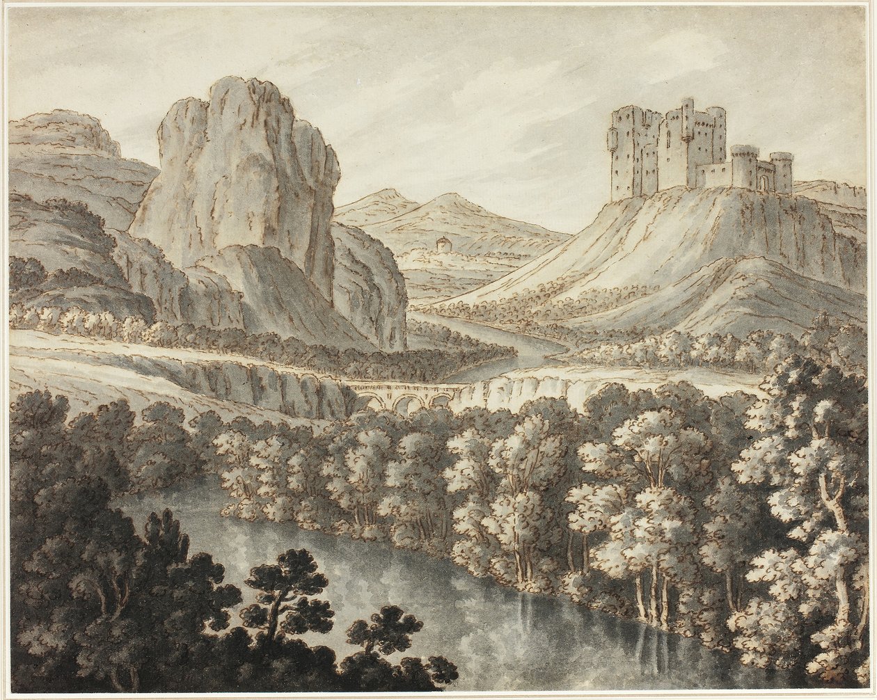 Uma paisagem romântica com um castelo em ruínas de Robert Adam
