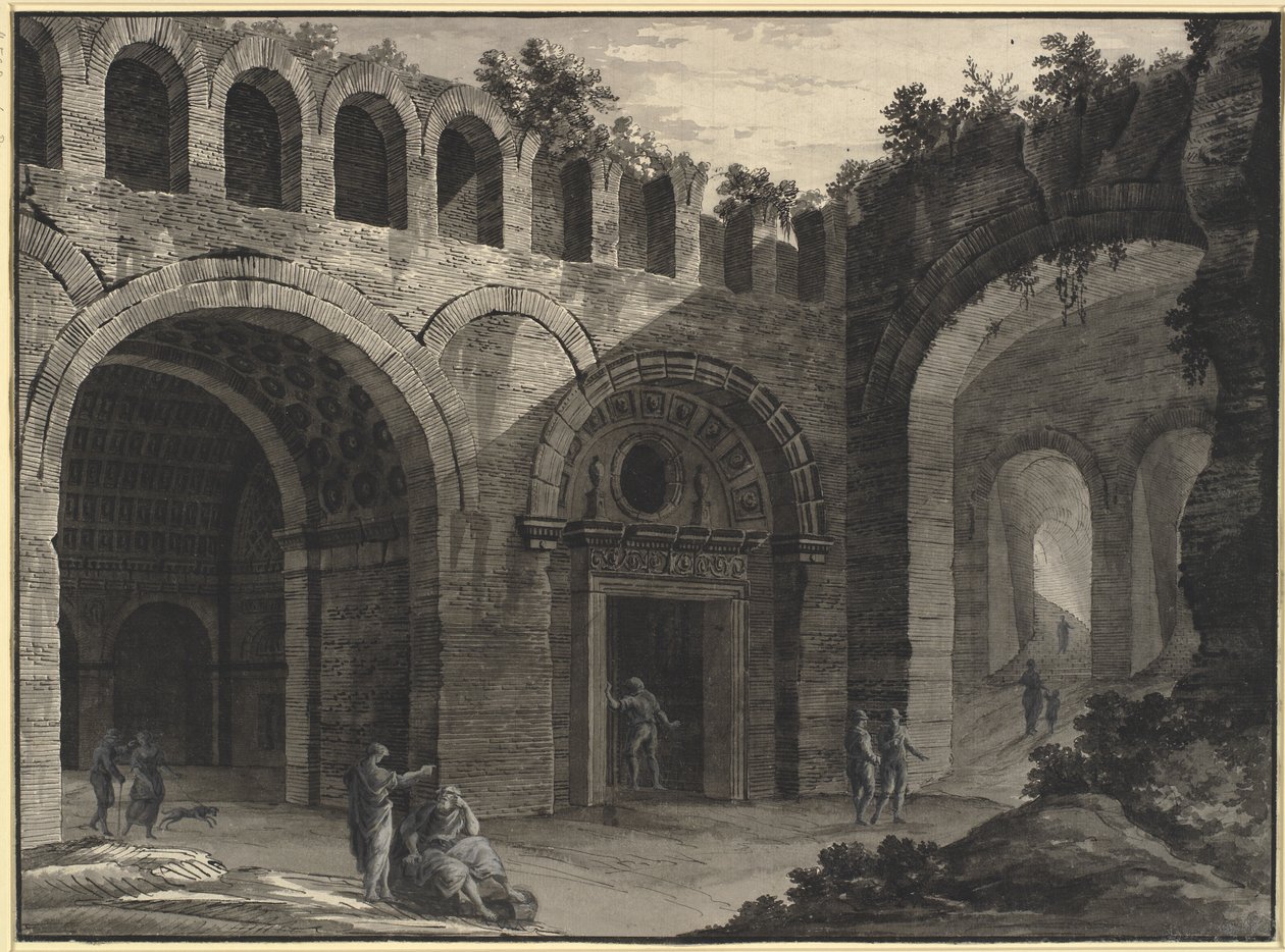 Fantasia arquitetônica de um pátio interno de uma ruína antiga de Robert Adam