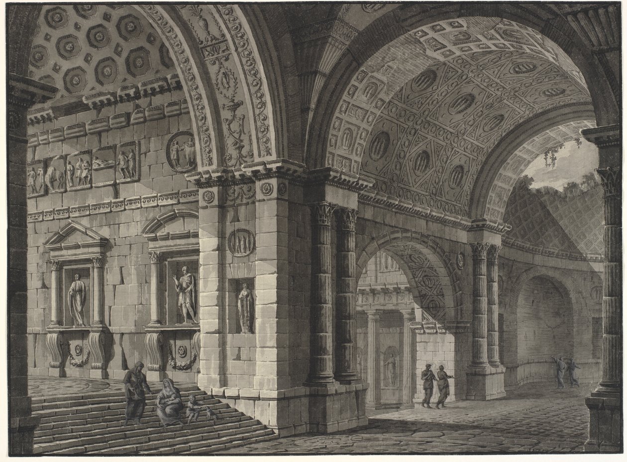 Fantasia arquitetônica do interior de um edifício antigo com abóbadas parcialmente arruinadas de Robert Adam