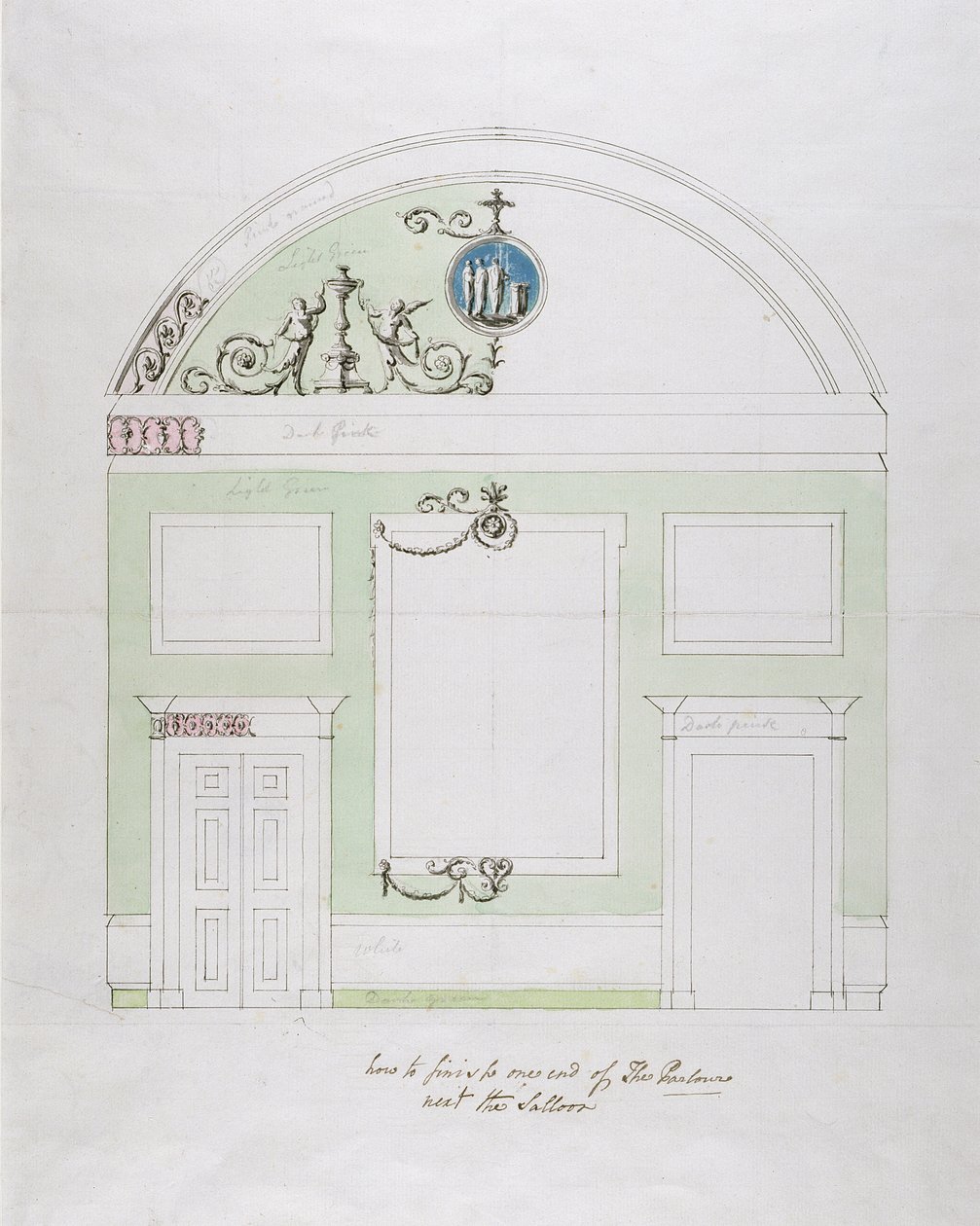 Design para a parede final da sala de refeições, Headfort House (caneta e tinta preta sobre grafite com wc sobre papel) de Robert Adam