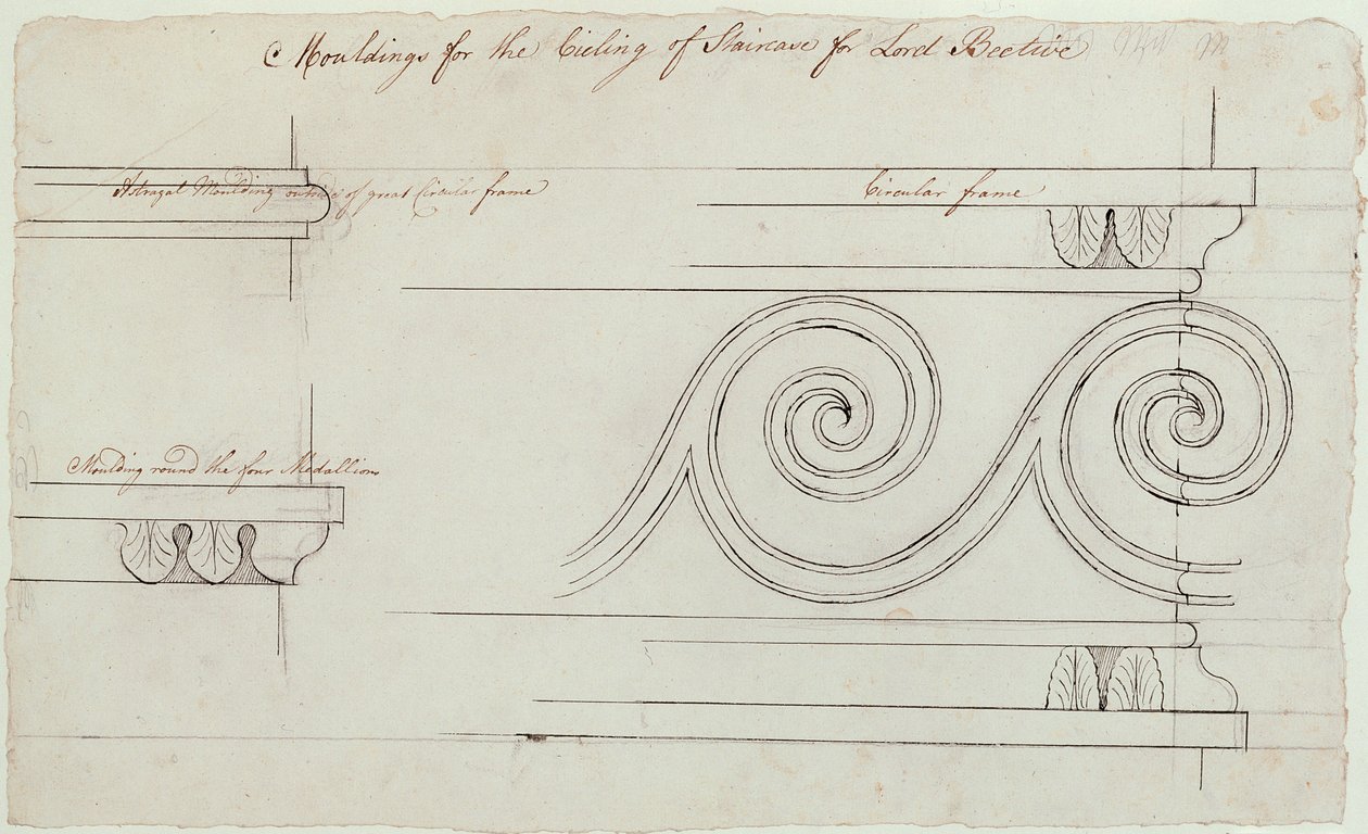 Design para as molduras na escada, Headfort House, 1772 (caneta e tinta preta sobre grafite sobre papel) de Robert Adam