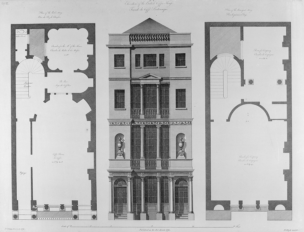Elevação do British Coffee House, gravado por Robert Blyth, 1778 de Robert Adam