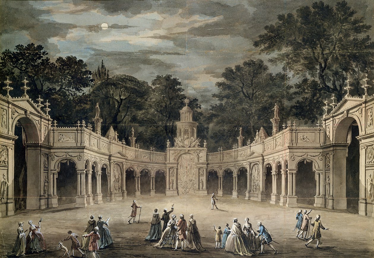As Iluminações na Casa de Buckingham para o aniversário do Rei George III, 4 de junho de 1783 (caneta e wc) de Robert Adam