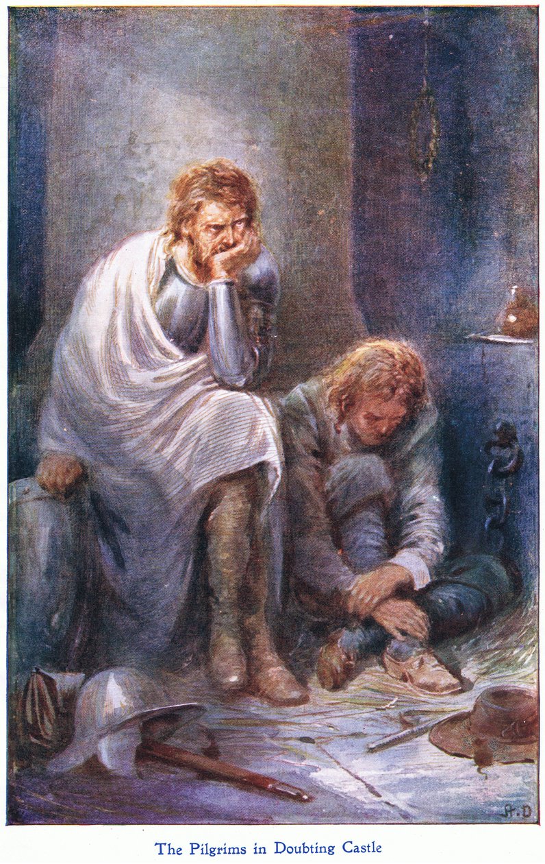 The Pilgrims in Doubting Castle, de The Pilgrims Progress publicado por John F Shaw & Co, c.1900