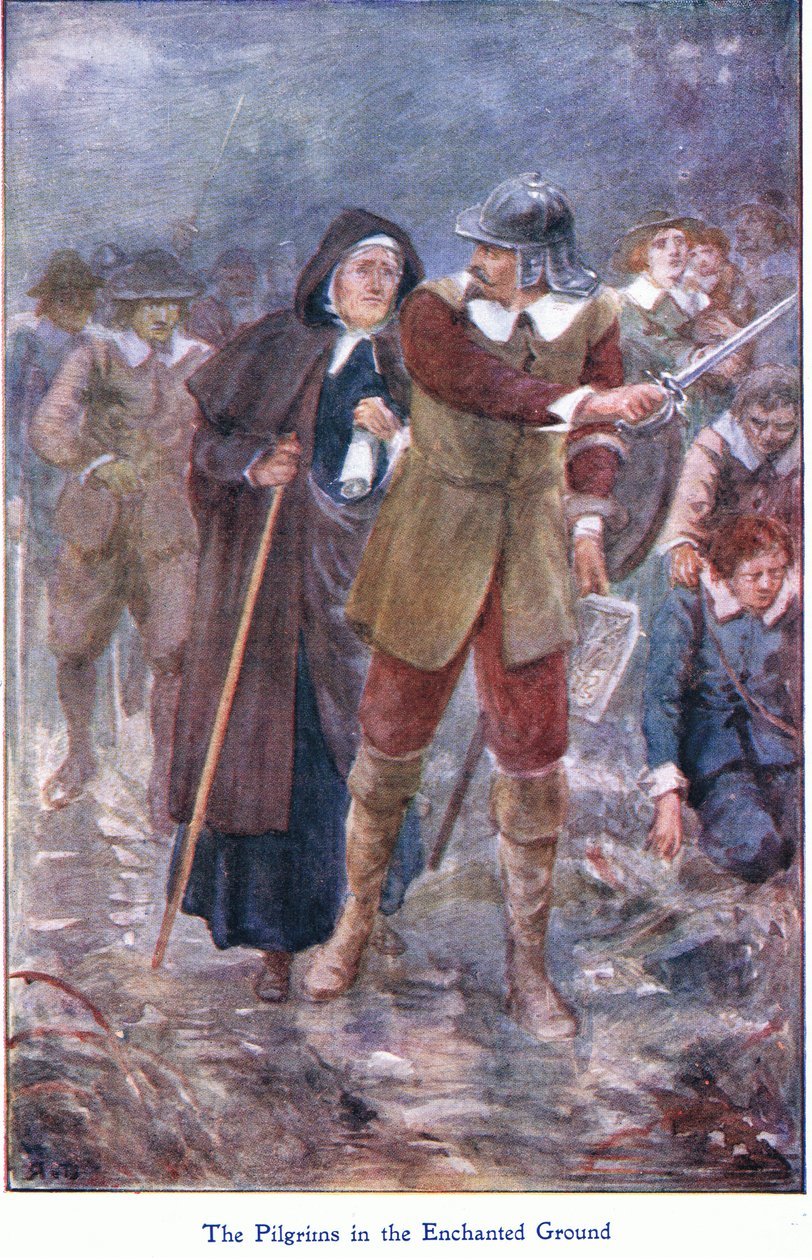 The Pilgrims in the enchanted ground, de The Pilgrims Progress, publicado por John F Shaw & Co, c.1900