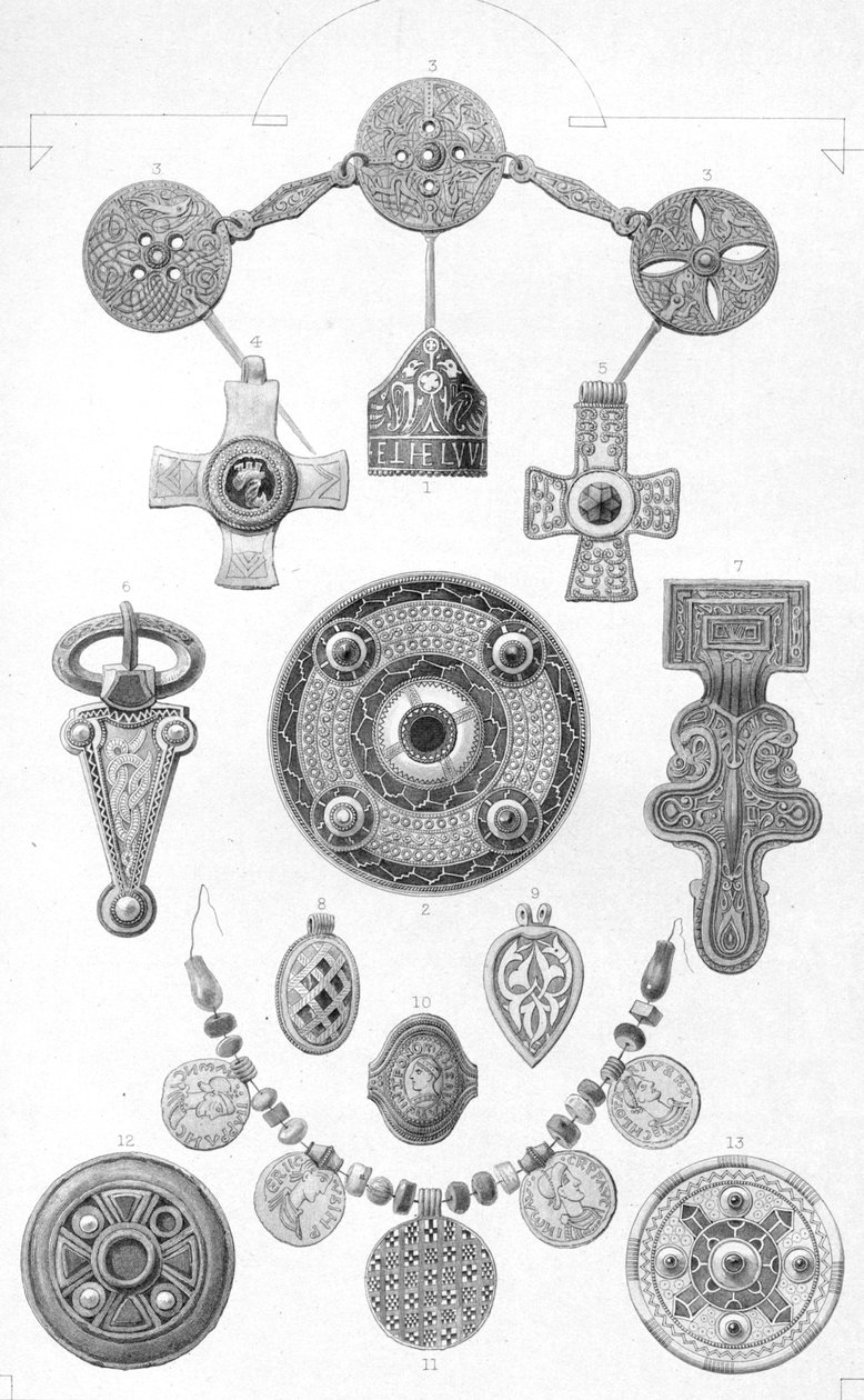 Relíquias Anglo-Saxônicas. Ornamentos pessoais de ouro e bronze, 1886 de Robert Anderson