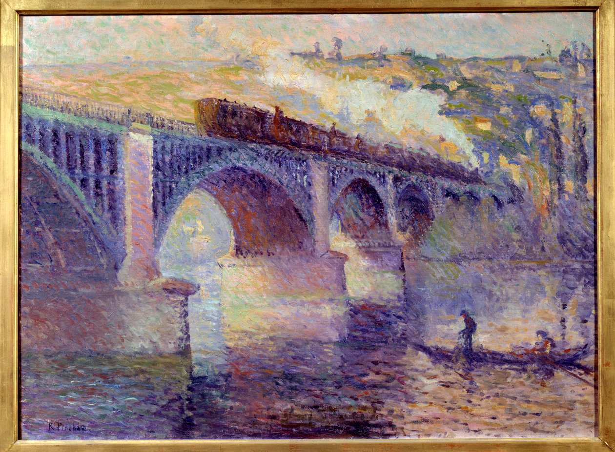 Le pont aux Anglais, Pinturas ao pôr-do-sol de Robert Pinchon (1886-1943) Sol do século XX. 0,52x0,73 m Rouen, Musee des Beaux Arts de Robert Antoine Pinchon