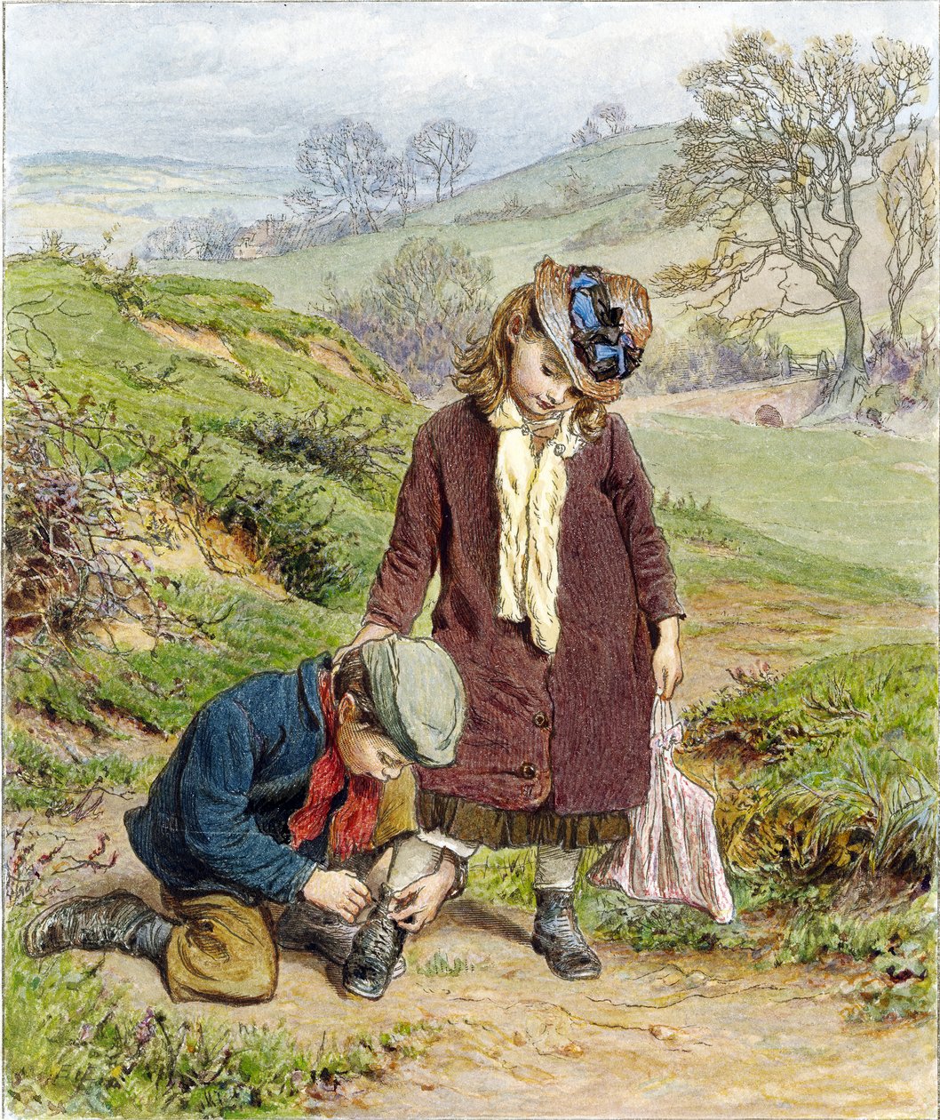 Irmão Tying suas irmãs Shoe, pub. 1854 de Robert Barnes