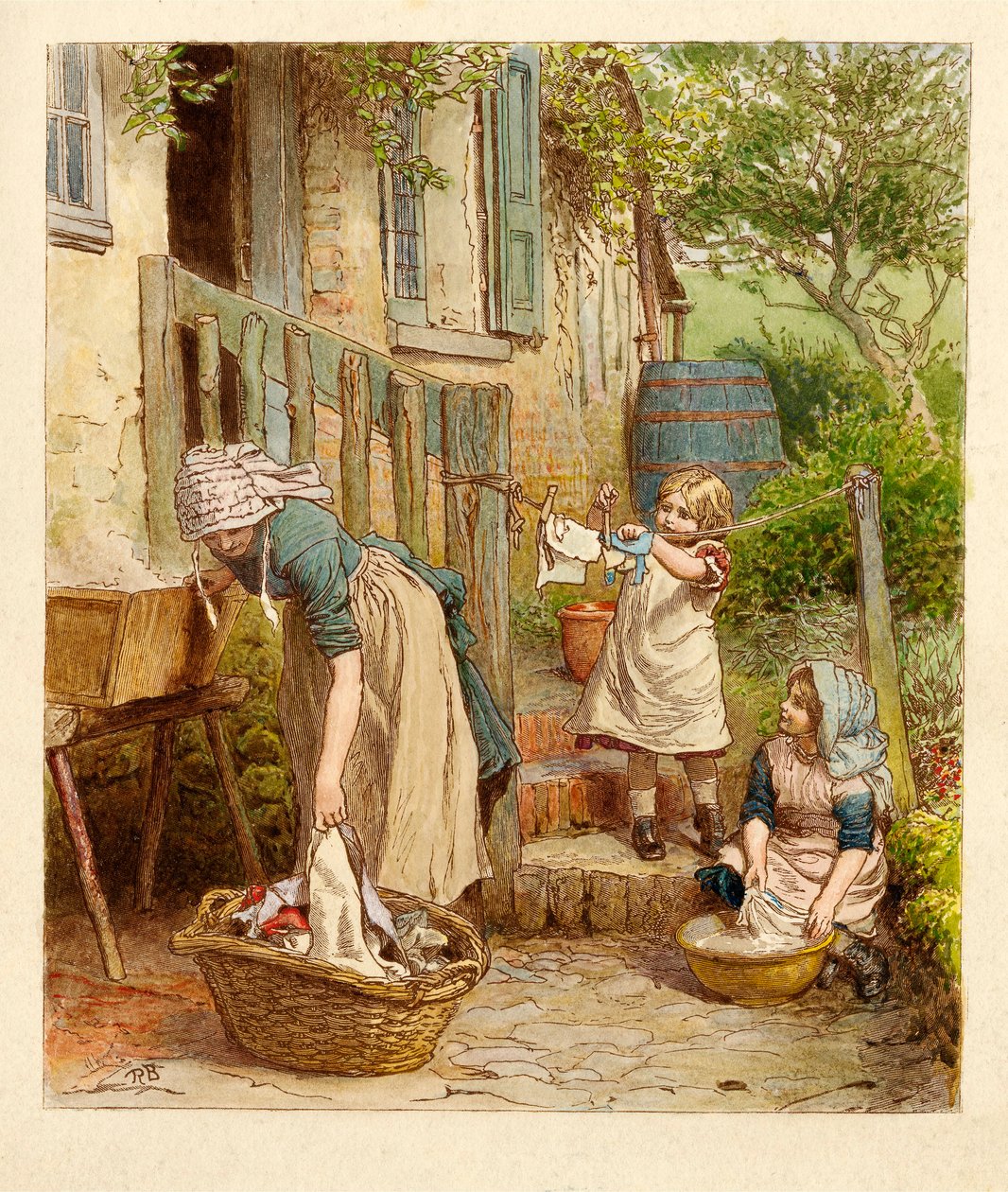 Mãe e filhos saindo da lavagem, pub. 1854. de Robert Barnes