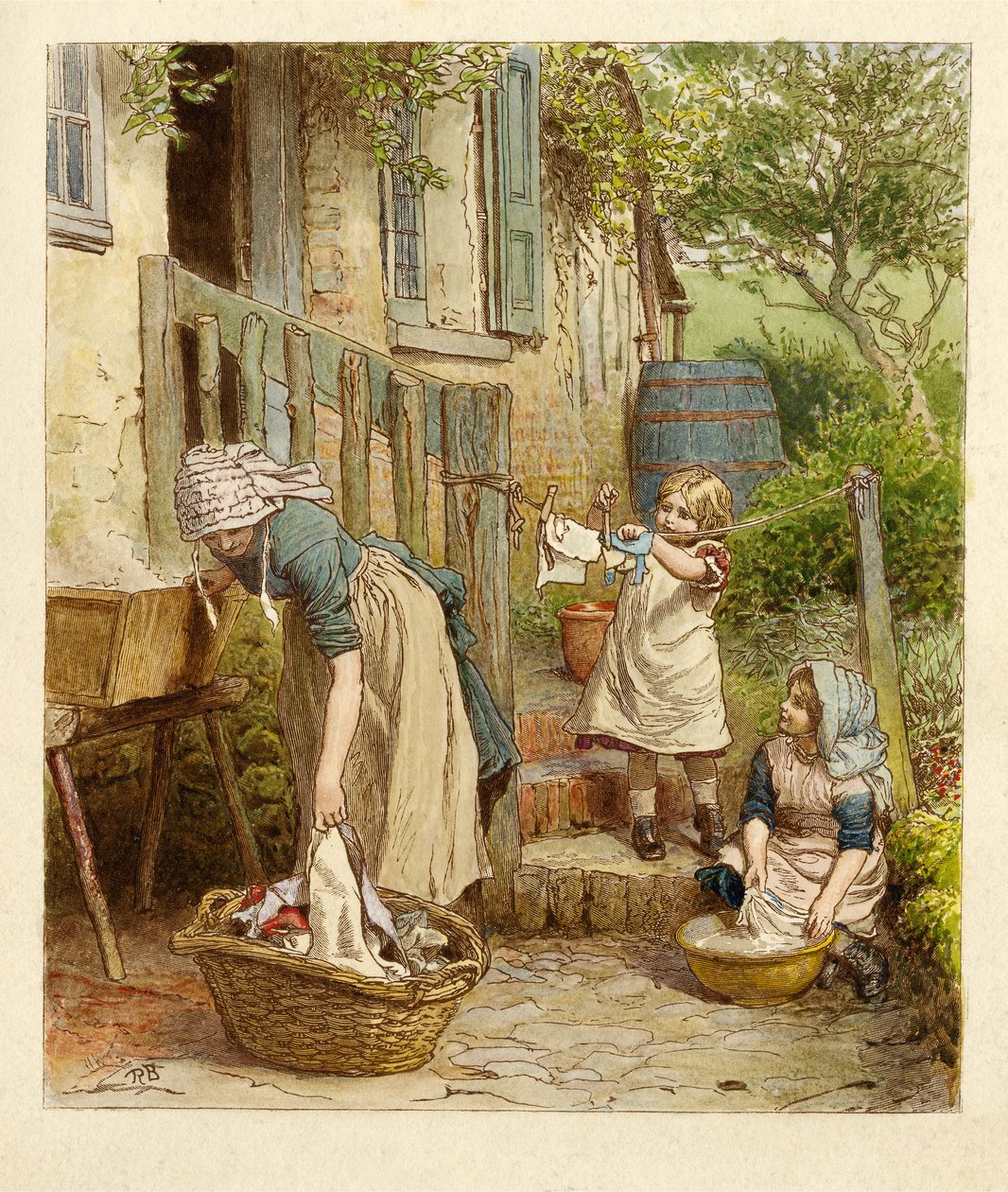 Mãe e filhos saindo da lavagem, pub. 1854 de Robert Barnes