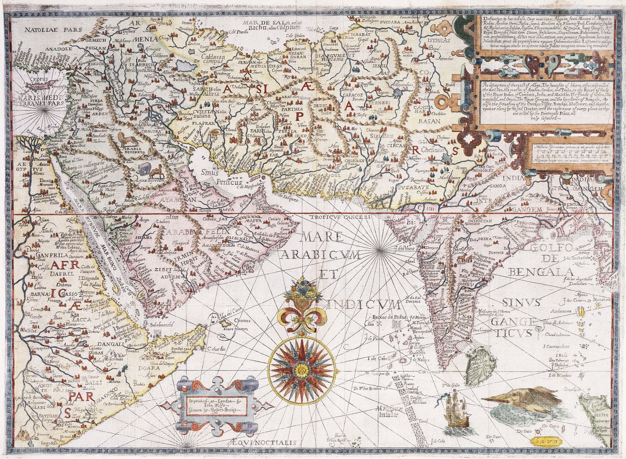 Um mapa da África Oriental, Arábia e Índia, 1598 de Robert Beckit