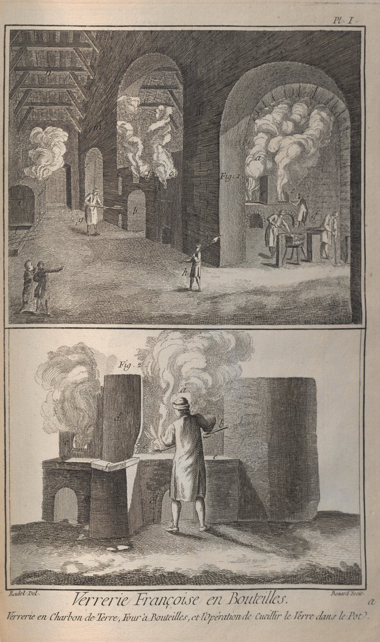 Fabricação de vidro. De Encyclopédie, de Denis Diderot e Jean Le Rond dAlembert, 1751-1765. de Robert Benard