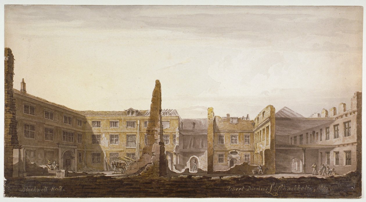 Blackwell Hall durante a demolição, Cidade de Londres, 1819 de Robert Blemmell Schnebbelie