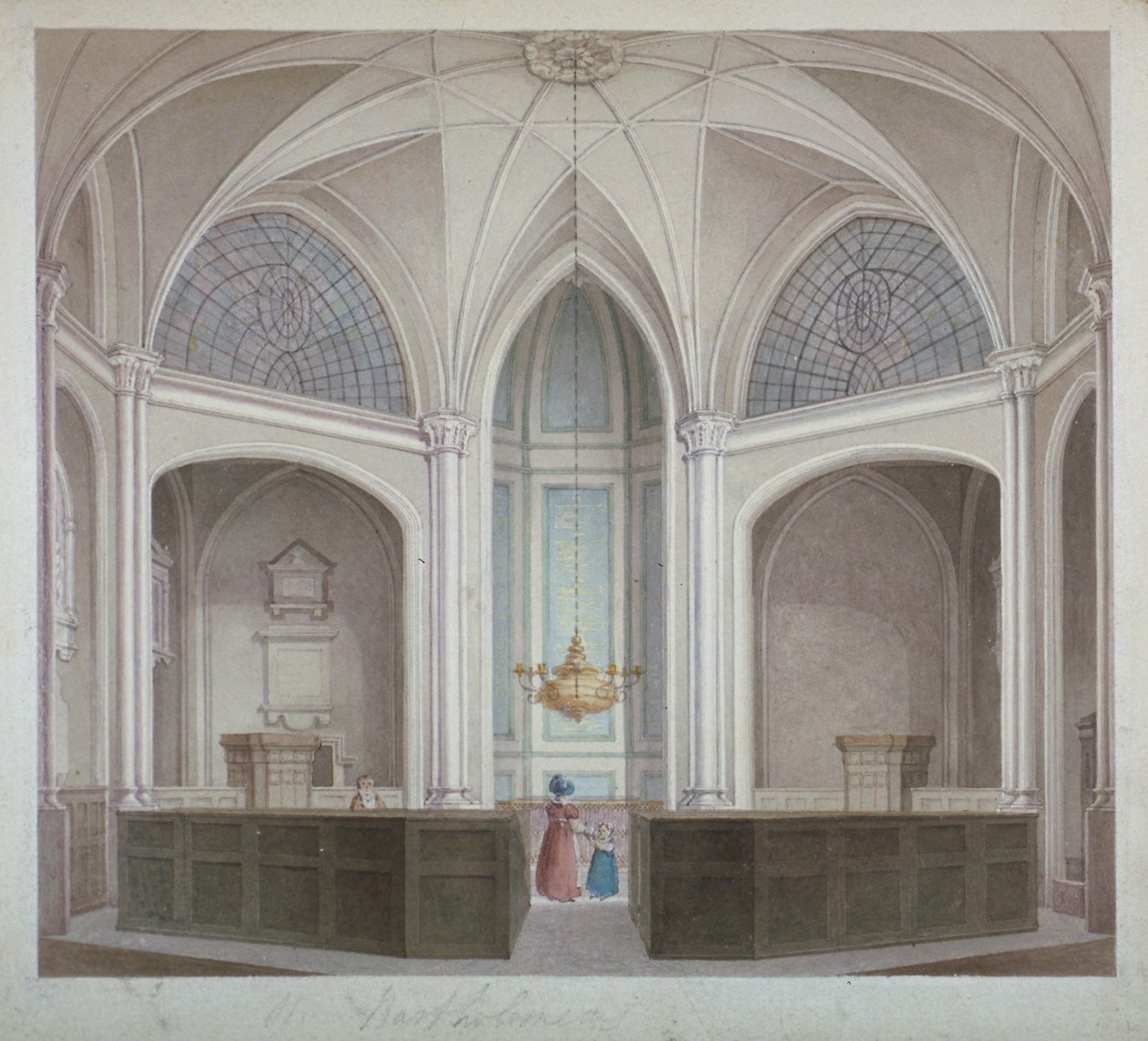 Interior da Igreja de St Bartholomew-the-Less, Cidade de Londres, 1834. de Robert Blemmell Schnebbelie