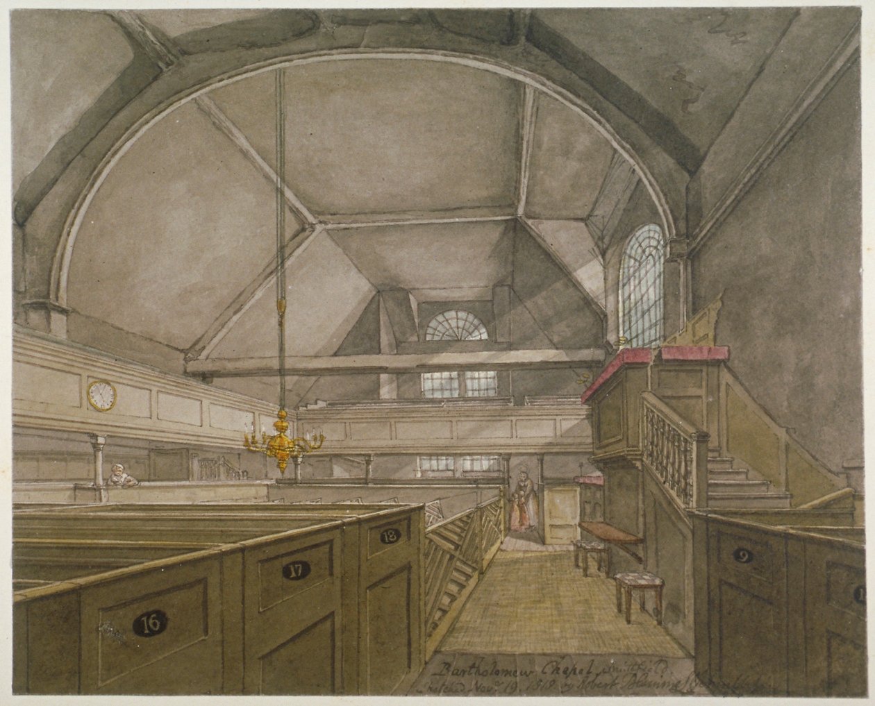Interior da capela na Igreja de São Bartolomeu-o-Grande, Smithfield, Cidade de Londres, 1818 de Robert Blemmell Schnebbelie