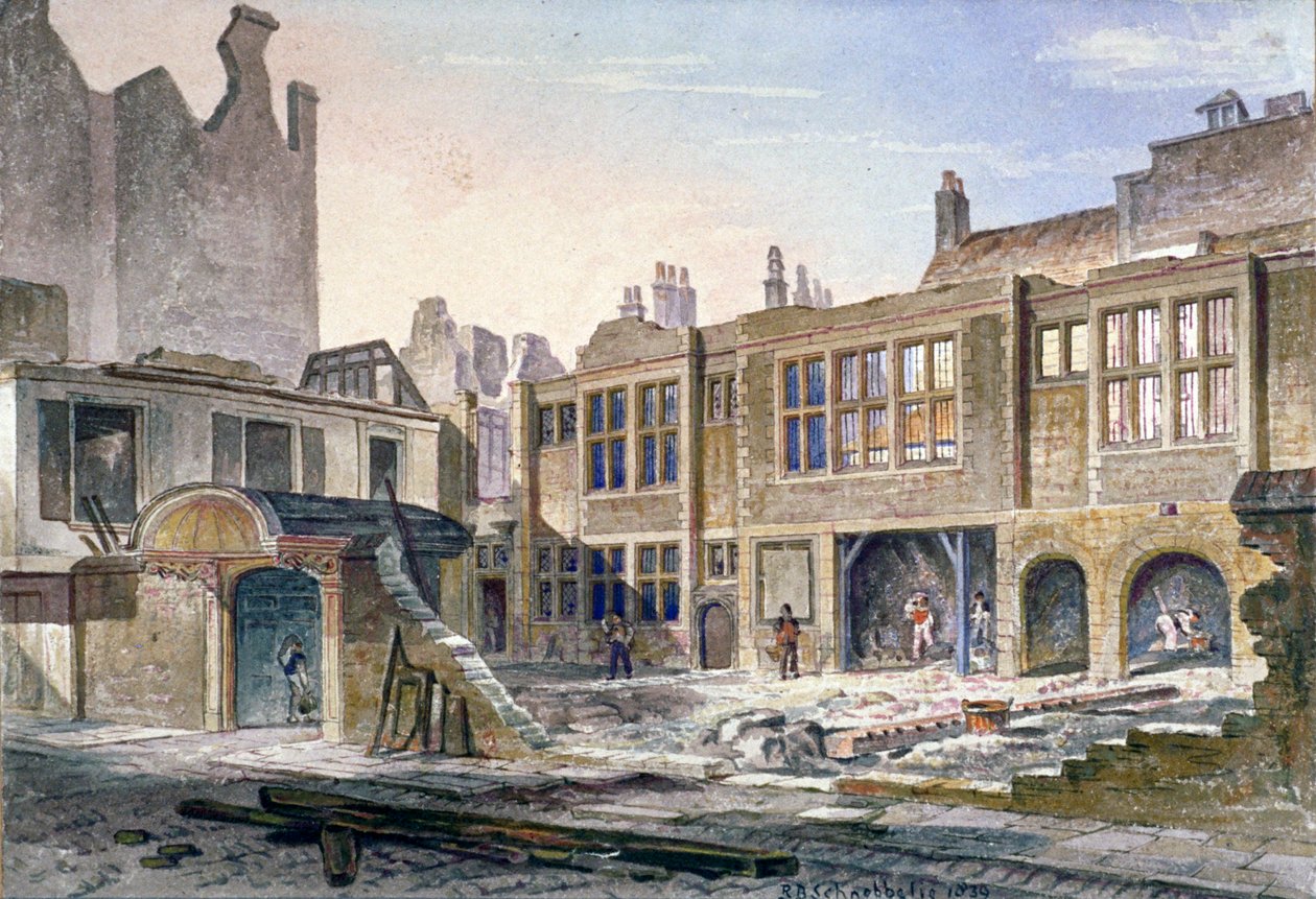 Vista da demolição de Winchester Place, Londres, 1839 de Robert Blemmell Schnebbelie