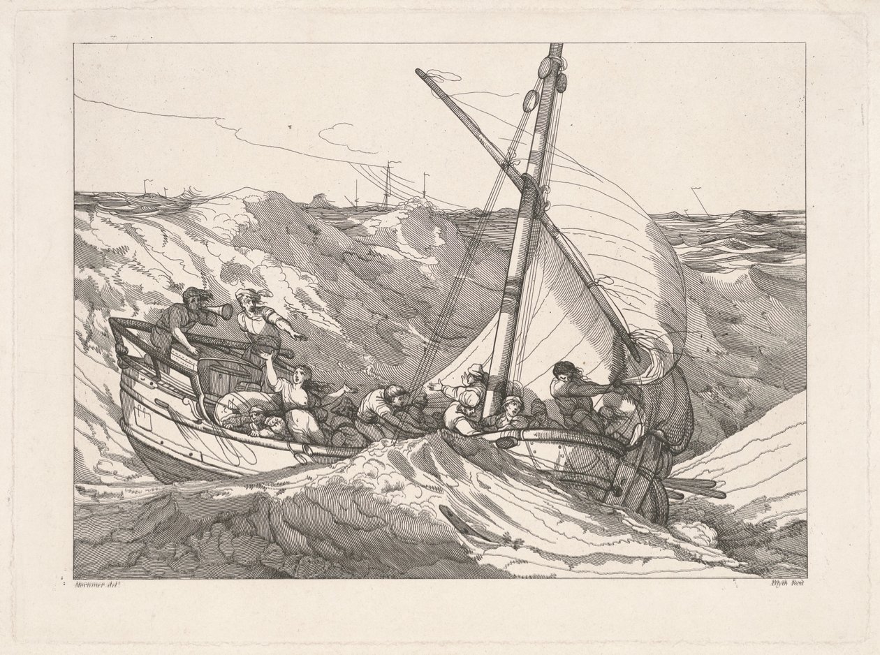 Barco em uma tempestade no mar de Robert Blyth, after John Hamilton Mortimer