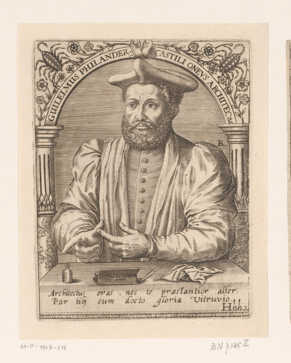 Retrato de Guillaume Philandrier
Guilelmus Philander Castili oneus architectus (título sobre o objecto)
Série de retratos de estudiosos dos séculos XV e XVI (título da série) de Robert Boissard