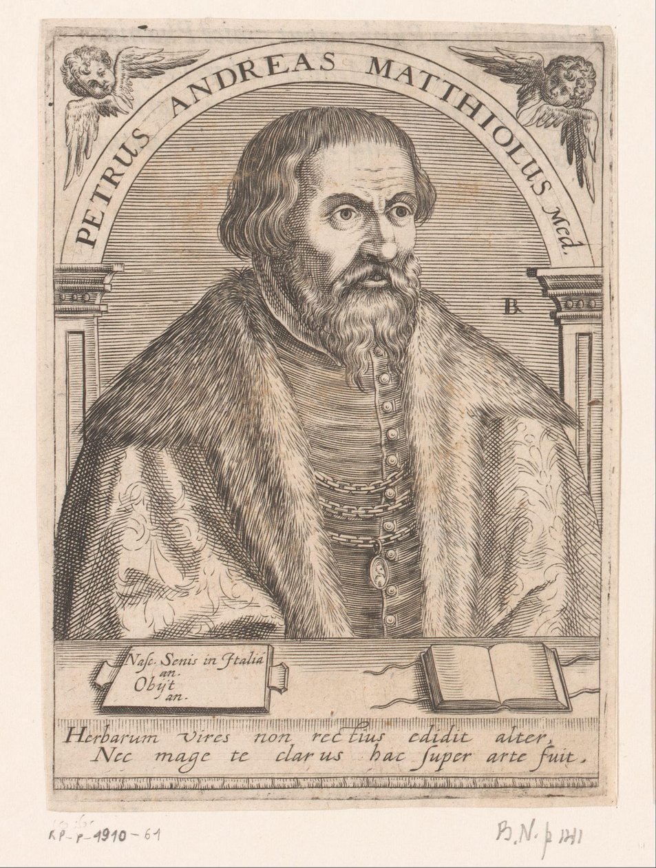 Retrato de Pietro Andrea Mattioli Peter Andrew Matthews Med. (título no objeto) Série de retratos de estudiosos dos séculos XV e XVI (título da série) de Robert Boissard