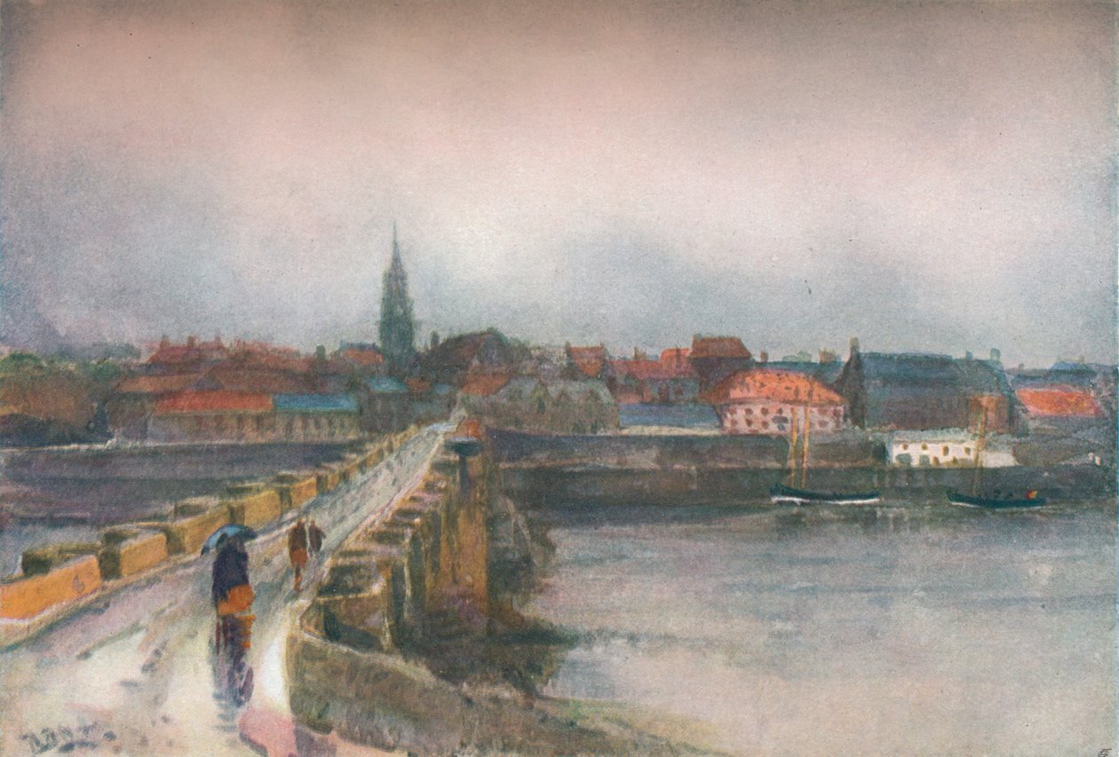 Um dia chuvoso, Old Berwick Bridge, c1877-1906, 1906. de Robert Buchan Nisbet