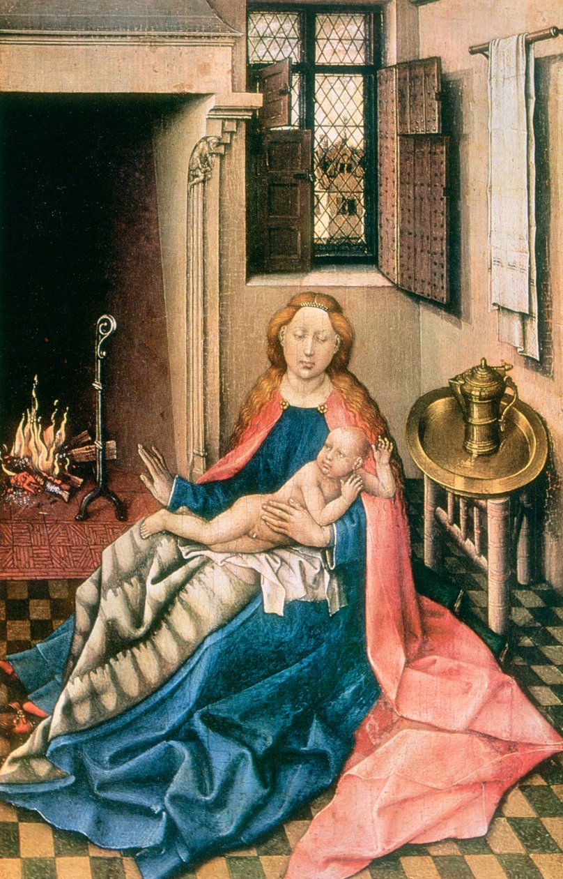 Madonna e criança antes de uma lareira, 1430 de Robert Campin