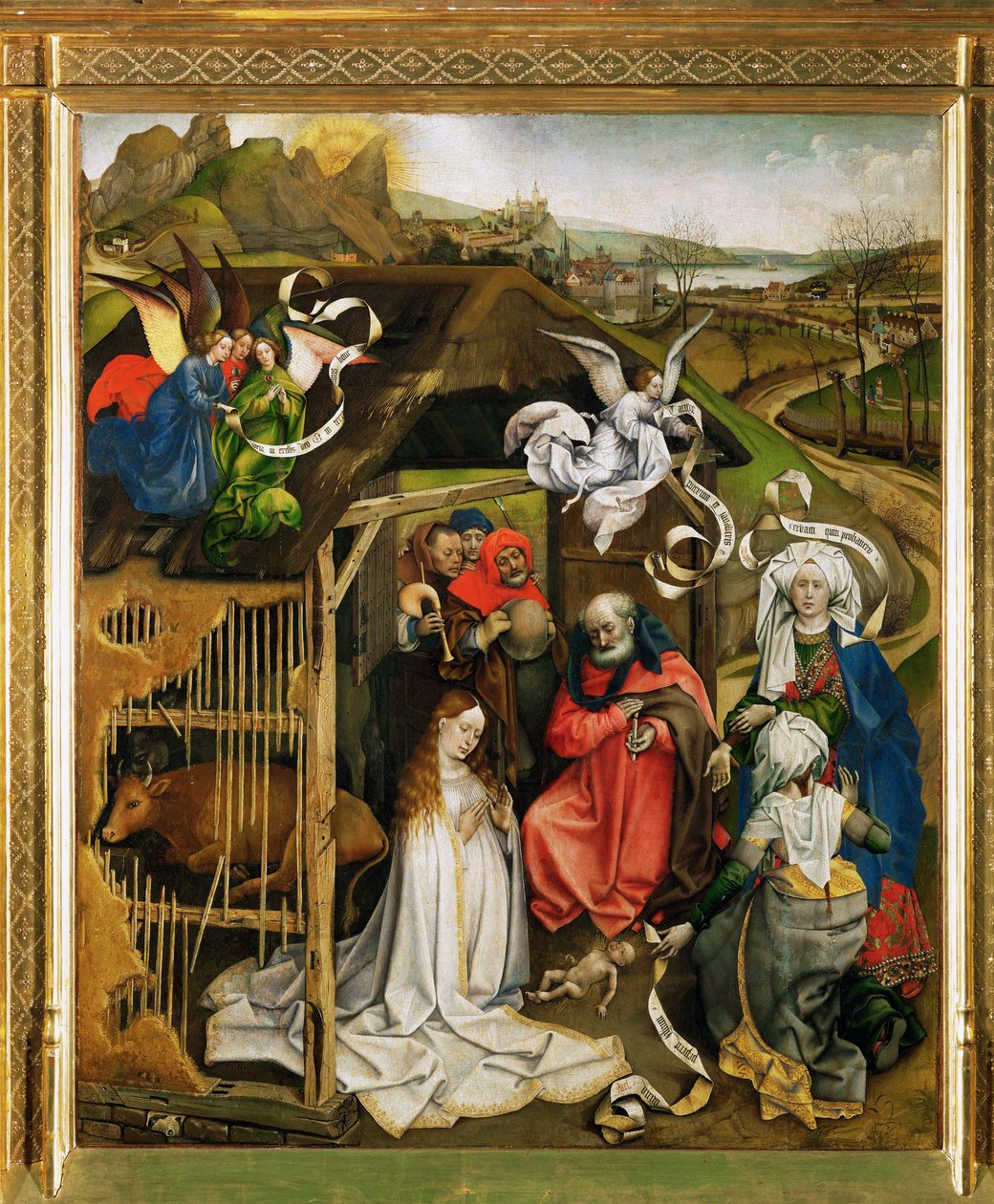 Natividade. Adoração dos pastores. 1420-1430 (óleo sobre madeira) de Robert Campin