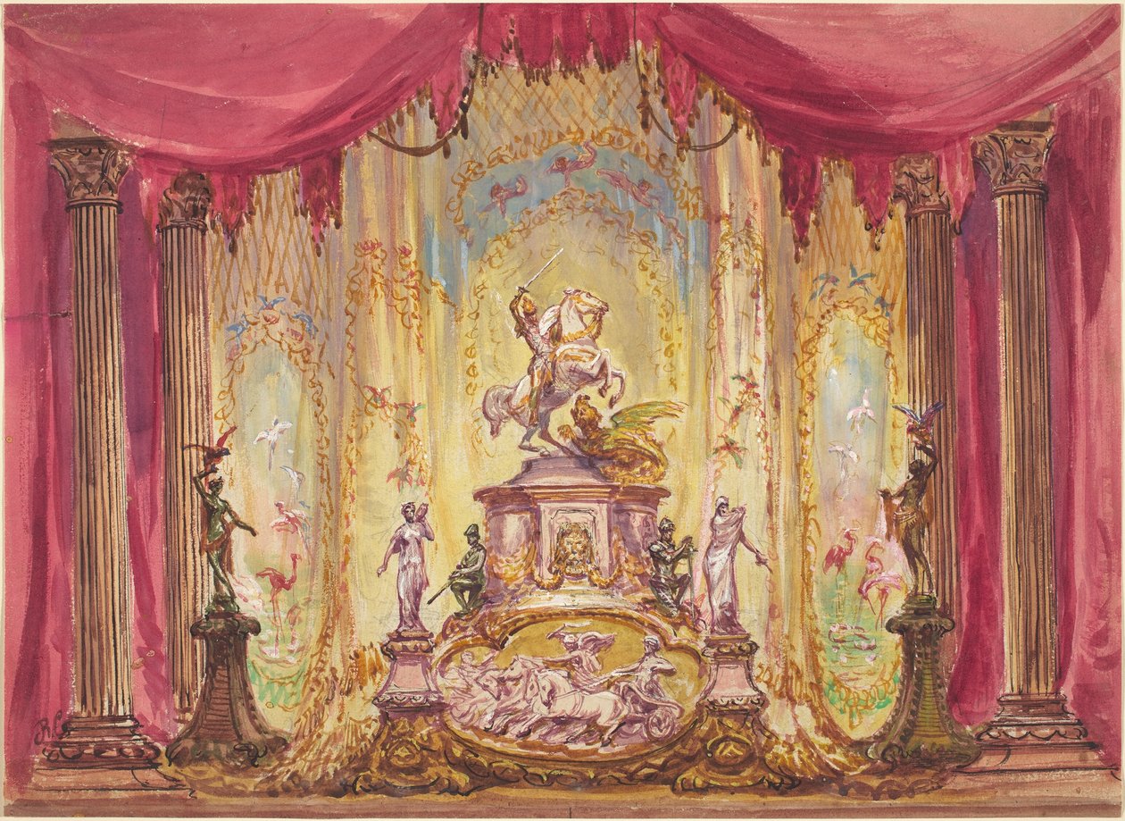 Palco com uma estátua de São Jorge matando o dragão de Robert Caney