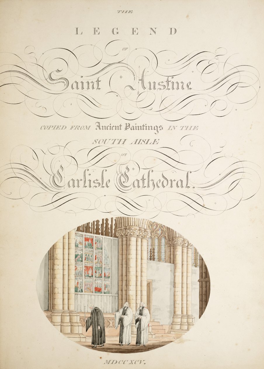 Ms. New Coll 380, f9r. As antiguidades da Igreja Catedral de Santa Maria, Carlisle, desenhada por Robert Carlile, 1795 (caneta e tinta sobre papel) de Robert Carlile