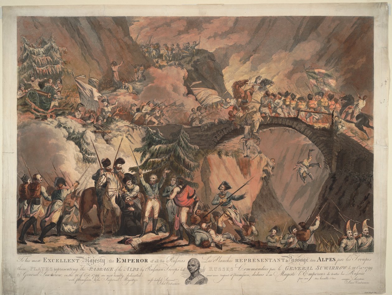 Exército de Alexander Suvorov cruzando os Alpes em 1799, 1805 de Robert Carr Porter