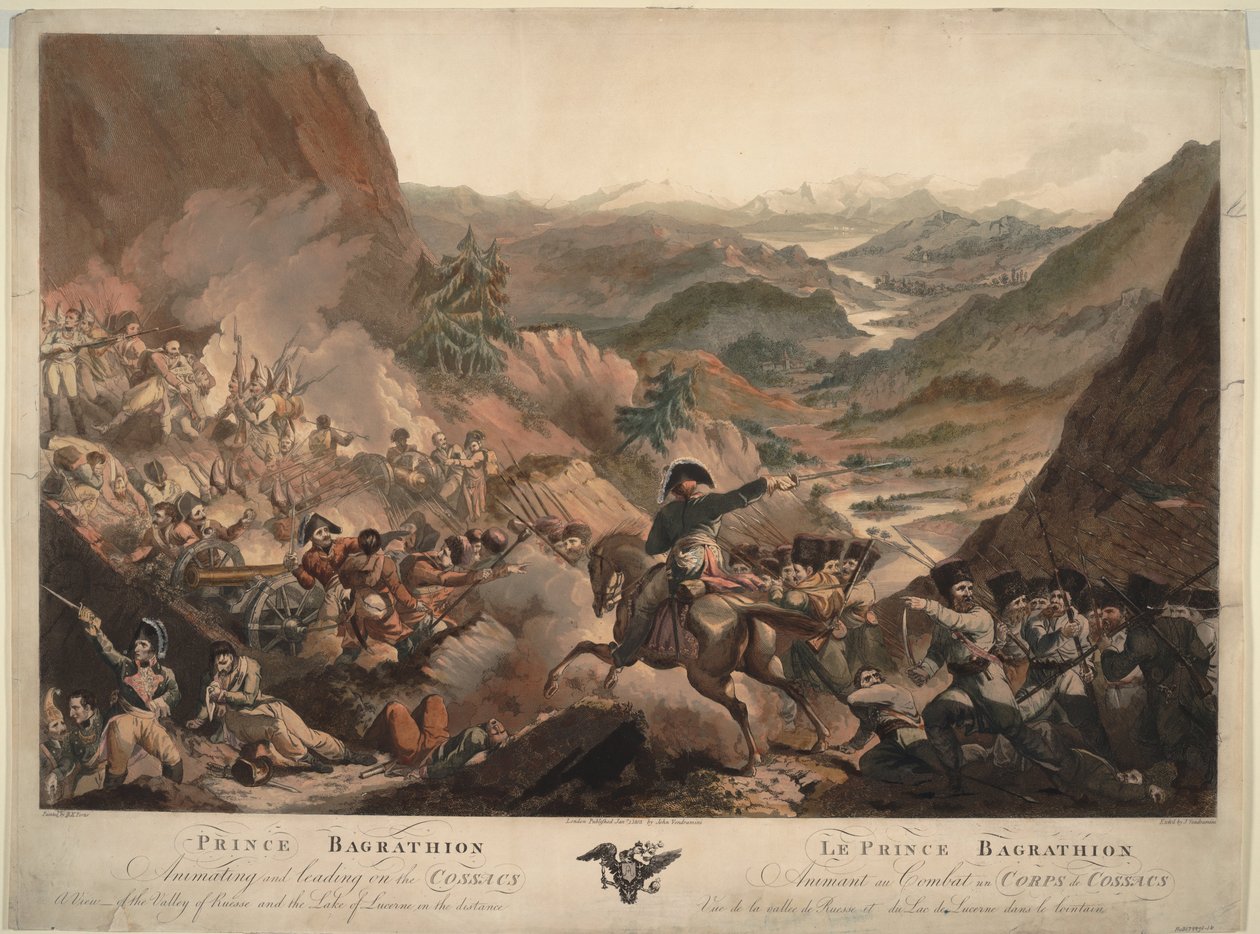 Príncipe Bagration lidera os cossacos para atacar nos Alpes, 1805 de Robert Carr Porter