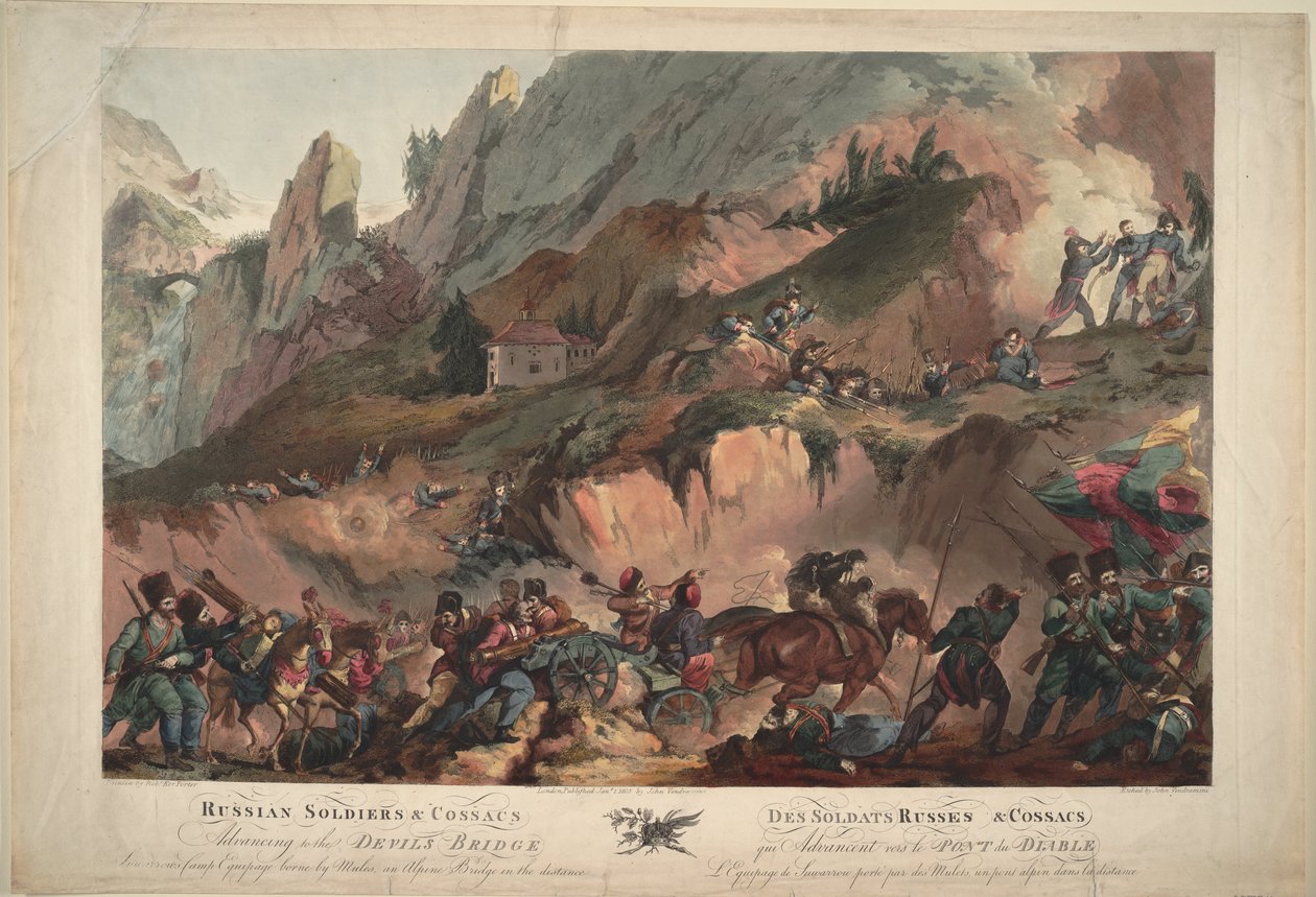 Exército russo cruzando a ponte do diabo em 1799, 1804 de Robert Carr Porter