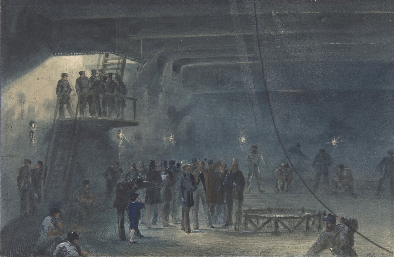 Enrolando o cabo no tanque posterior a bordo do Great Eastern em Sheerness: Visit..., 1865-66. de Robert Charles Dudley