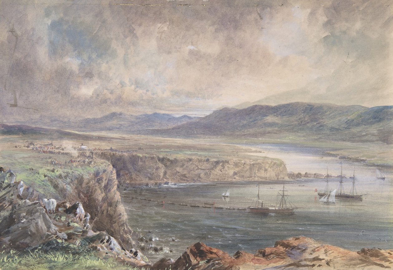 Foilhummerum Bay, Valentia, Olhando do Forte Cromwell: The Caroline and Boats..., 1865-66. de Robert Charles Dudley