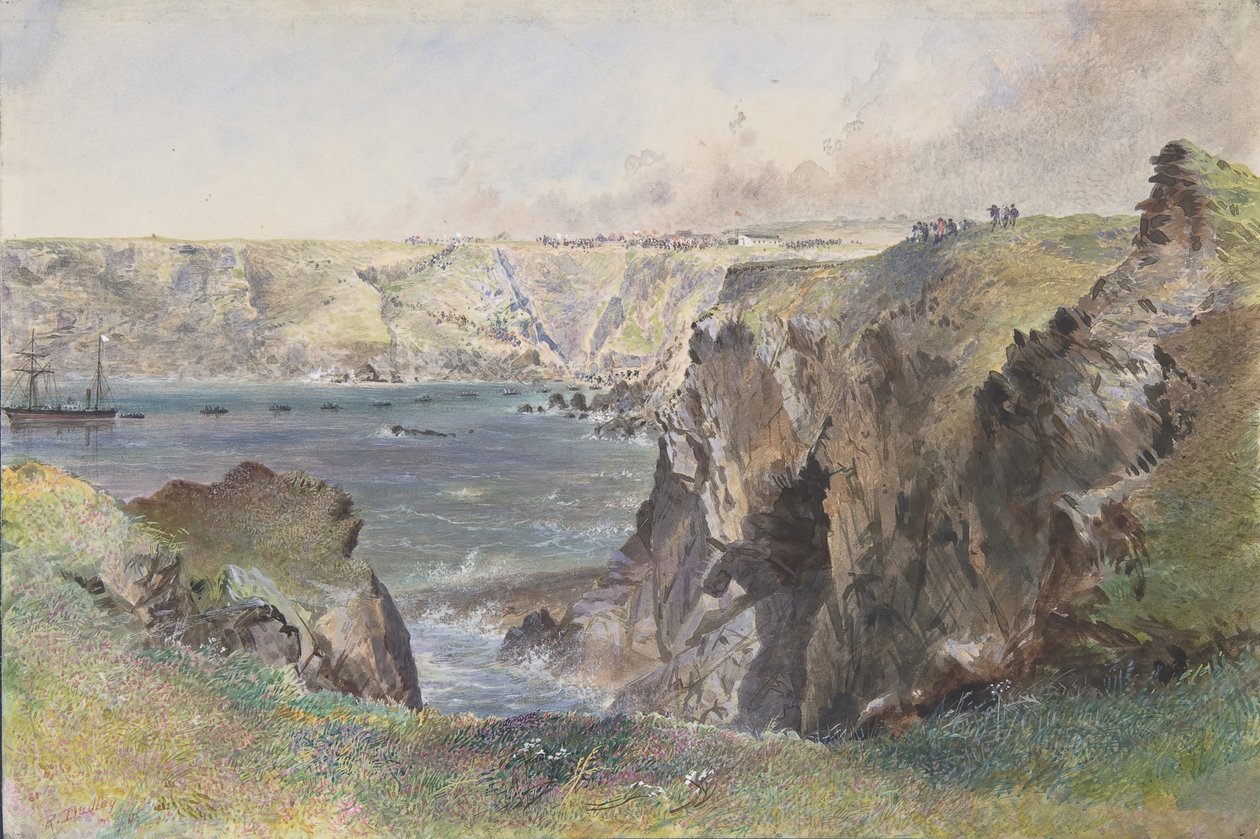 Foilhummerum Bay, Valentia, de Cromwell Fort: The Caroline Laying the Earthwire em 21 de julho de 1865. de Robert Charles Dudley